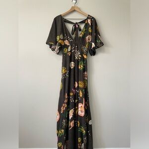 FARM Rio Black Maxi Dress with Colorful Floral Print